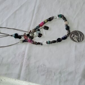 Extra long multi color‎ stone owl necklace